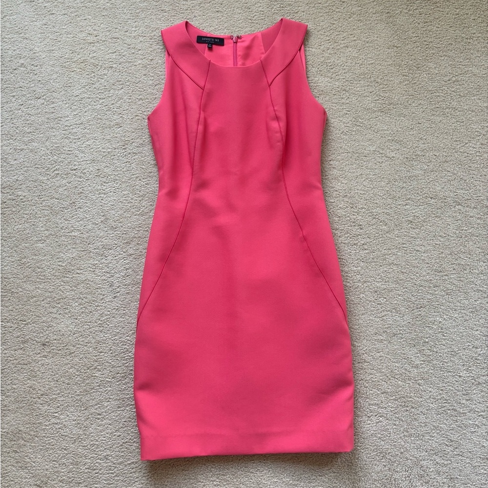 Lafayette 148 New York coral crepe sheath midi dress